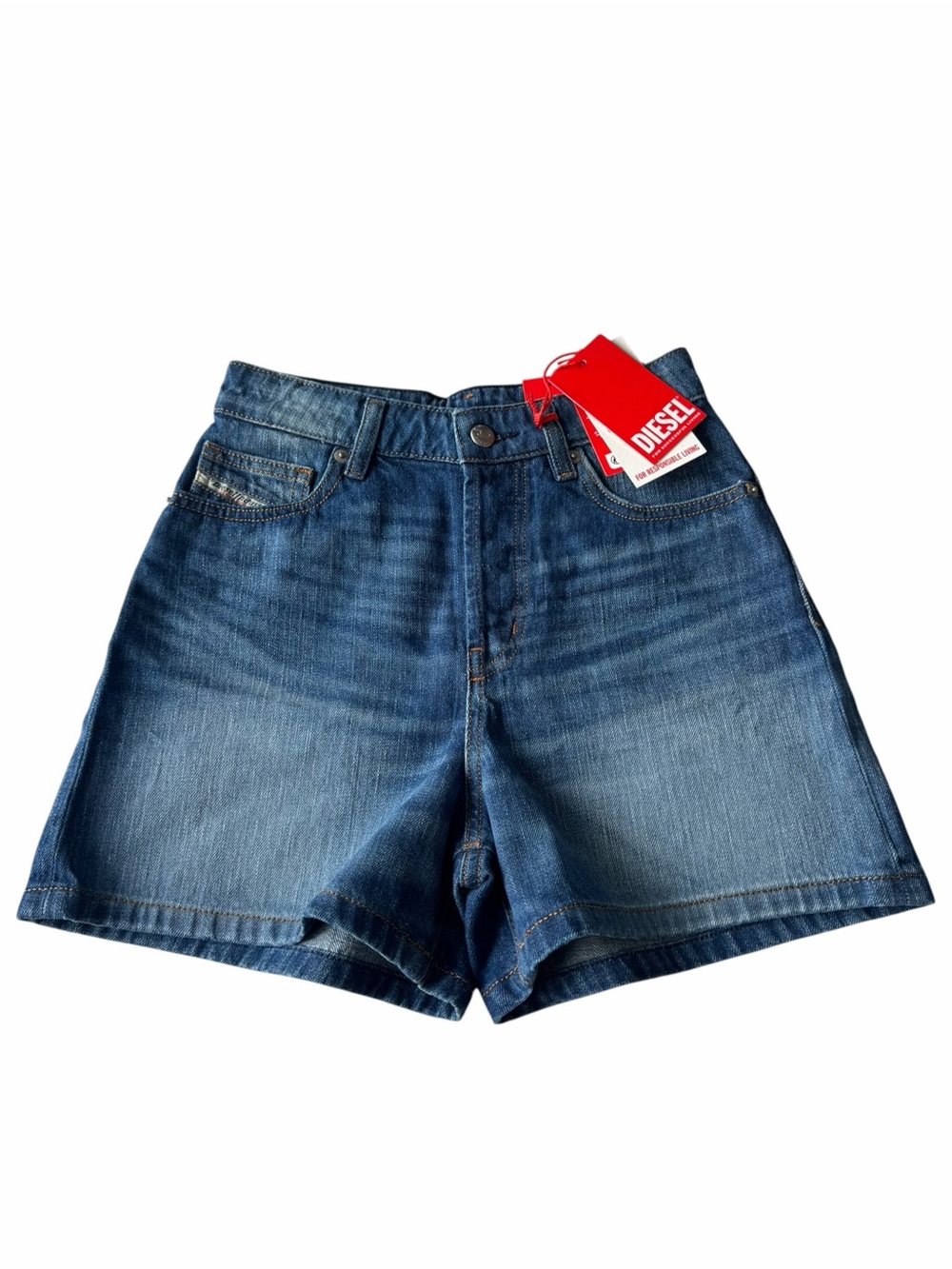 ✅ NWT Diesel De-Jiro Blue Denim High-Waist Loose fit Shorts 100% cotton size 24